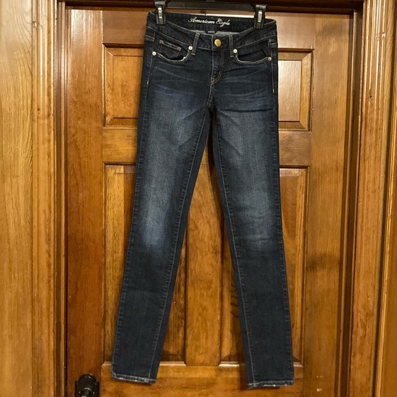 Size 2 Long American Eagle Skinny Stretch Dark Wash Jeans (ABBA) - Picture 1 of 15